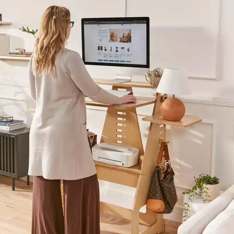 ECR4Kids Maker's Puzzle, bureau réglable assis-debout, mobilier de salle de classe, naturel