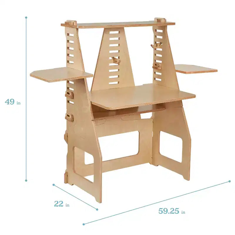 ECR4Kids Maker's Puzzle, bureau réglable assis-debout, mobilier de salle de classe, naturel