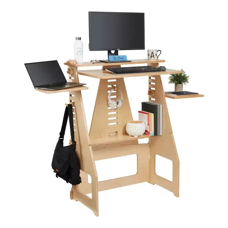 ECR4Kids Maker's Puzzle, bureau réglable assis-debout, mobilier de salle de classe, naturel