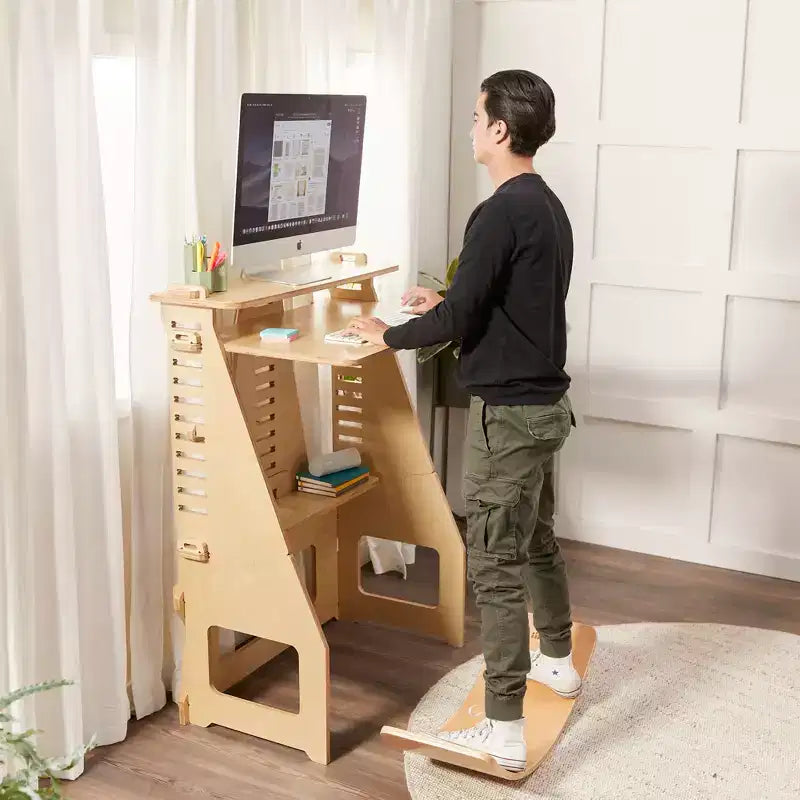 ECR4Kids Maker's Puzzle, bureau réglable assis-debout, mobilier de salle de classe, naturel