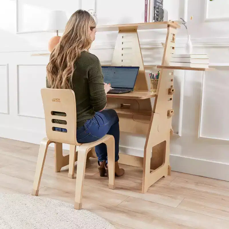 ECR4Kids Maker's Puzzle, bureau réglable assis-debout, mobilier de salle de classe, naturel