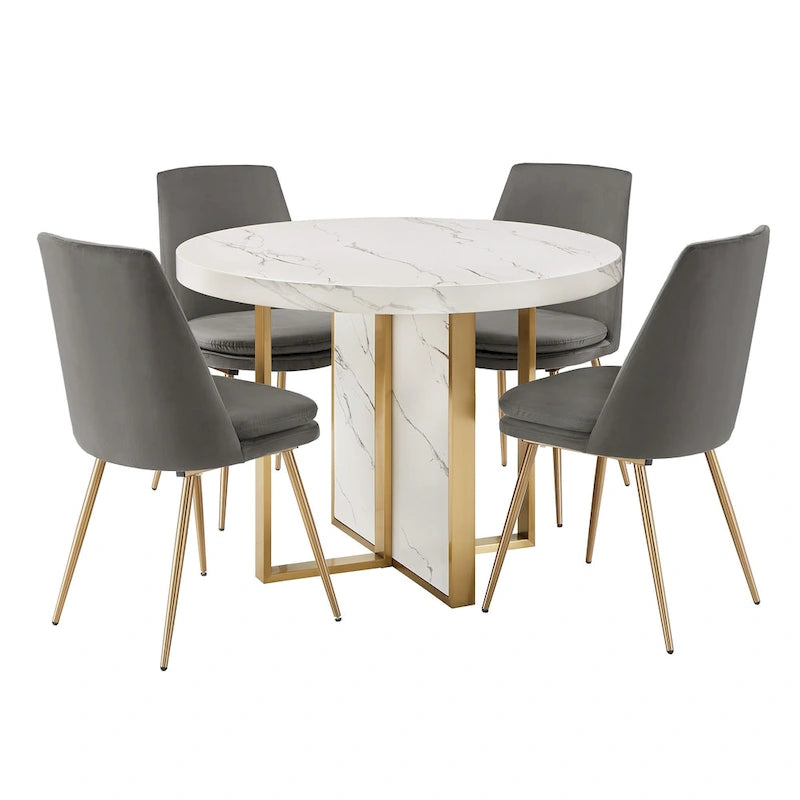 Table à manger ronde en faux marbre de 43 po de largeur