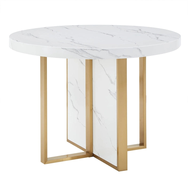 Table à manger ronde en faux marbre de 43 po de largeur