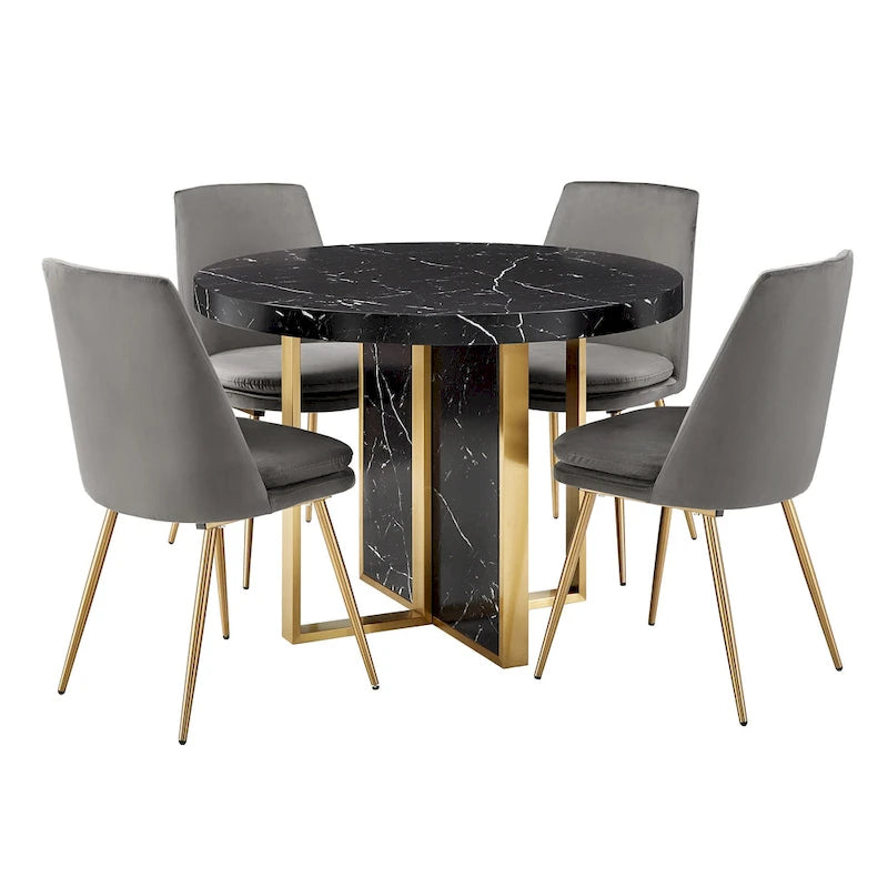 Table à manger ronde en faux marbre de 43 po de largeur