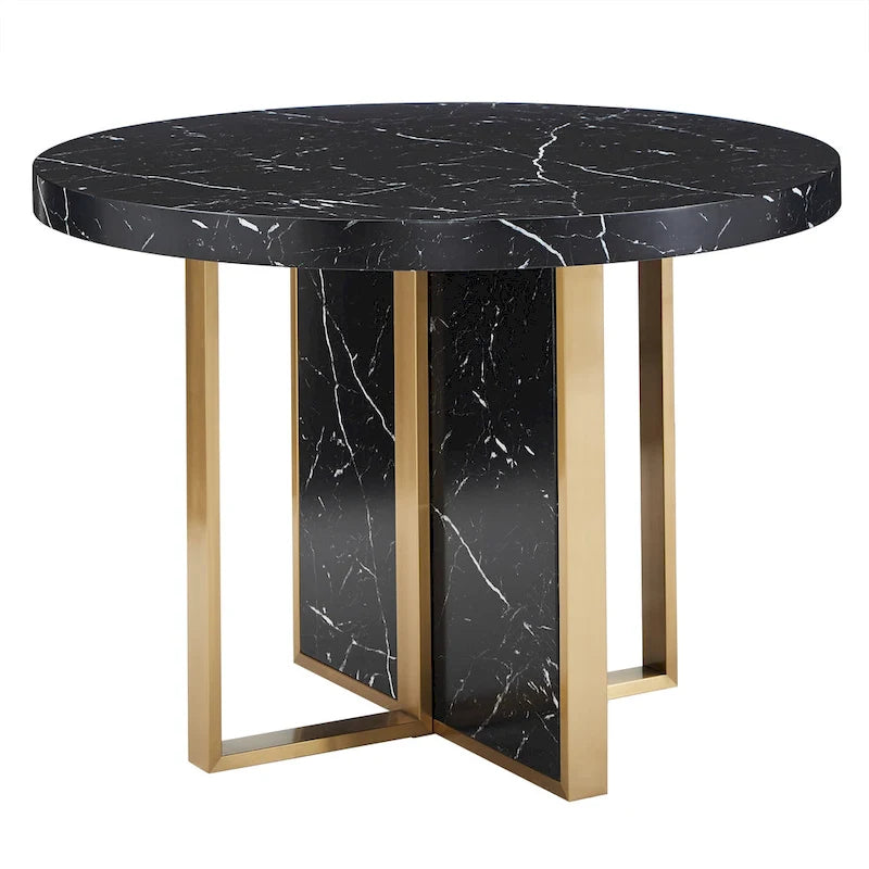 Table à manger ronde en faux marbre de 43 po de largeur