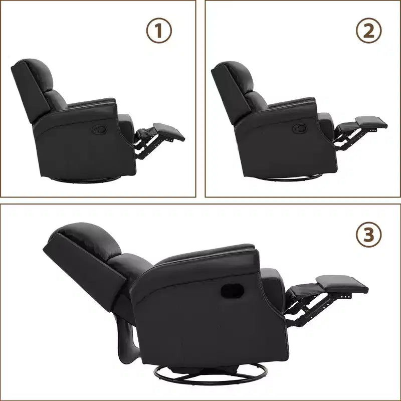 Hyleory Fauteuil à bascule inclinable pivotant 33.03'', en cuir, avec repose-pieds, pour salon, chambre à coucher, dossier haut ergonomique