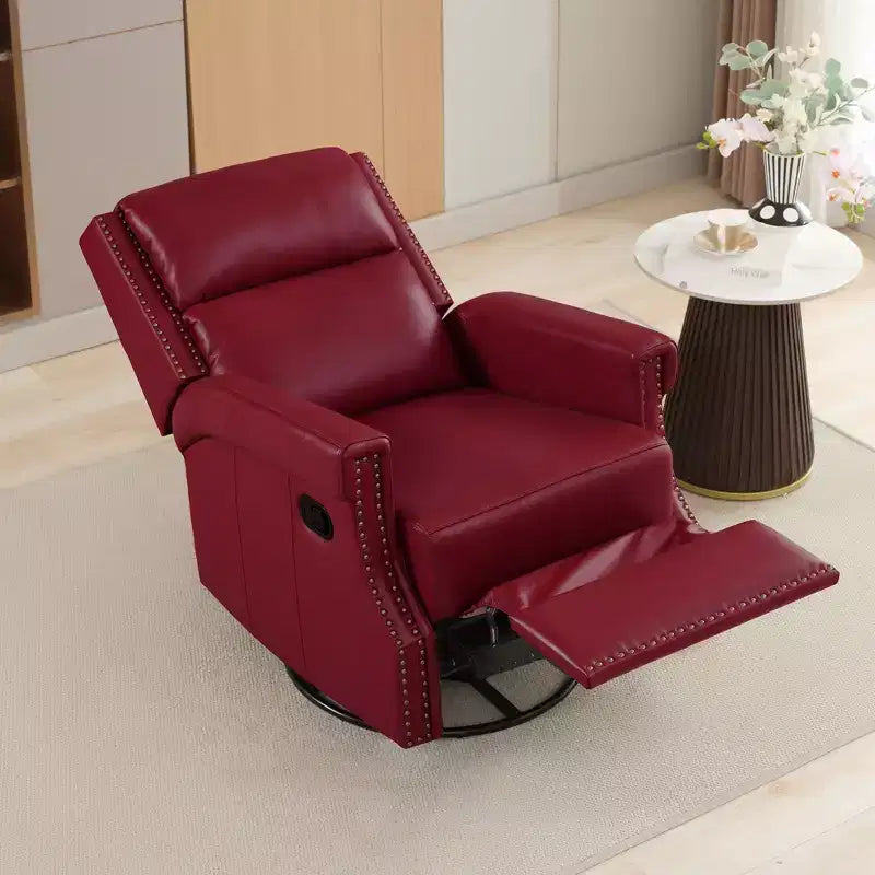 Hyleory Fauteuil à bascule inclinable pivotant 33.03'', en cuir, avec repose-pieds, pour salon, chambre à coucher, dossier haut ergonomique