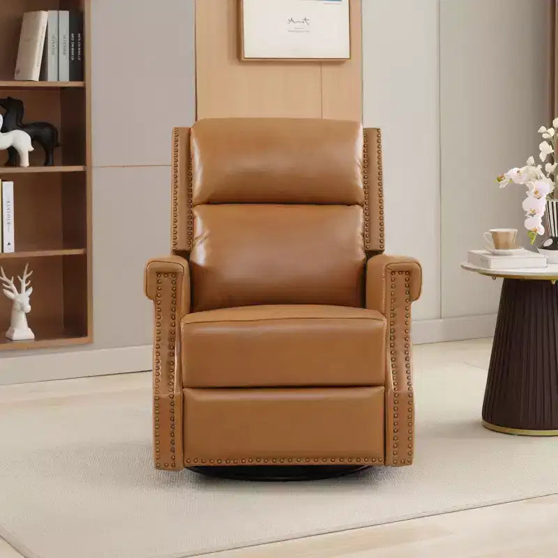 Hyleory Fauteuil à bascule inclinable pivotant 33.03'', en cuir, avec repose-pieds, pour salon, chambre à coucher, dossier haut ergonomique