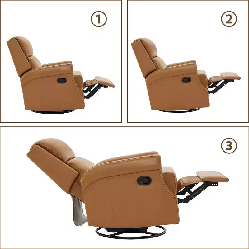 Hyleory Fauteuil à bascule inclinable pivotant 33.03'', en cuir, avec repose-pieds, pour salon, chambre à coucher, dossier haut ergonomique