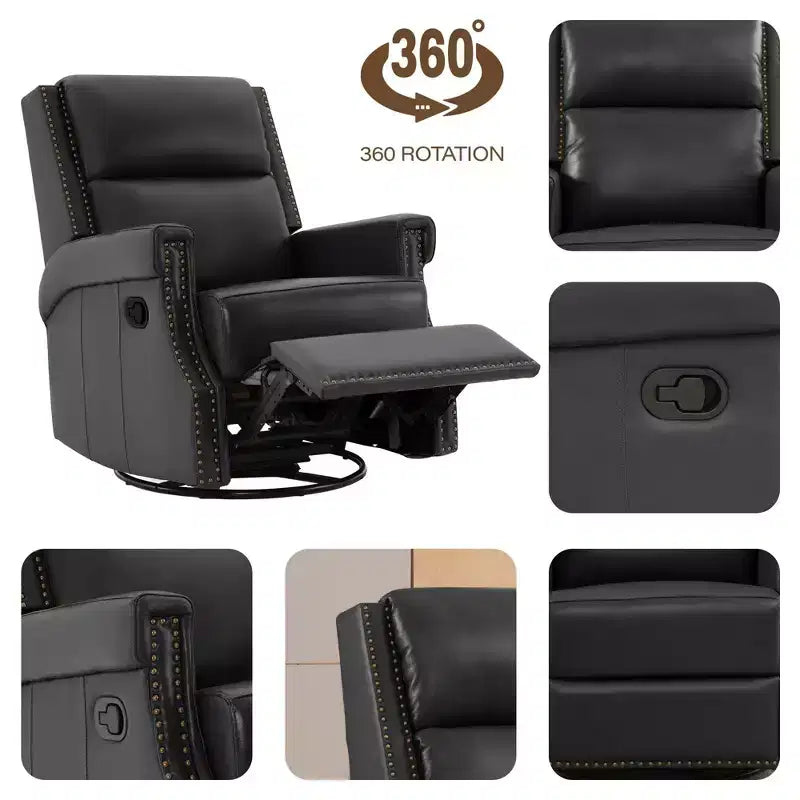 Hyleory Fauteuil à bascule inclinable pivotant 33.03'', en cuir, avec repose-pieds, pour salon, chambre à coucher, dossier haut ergonomique