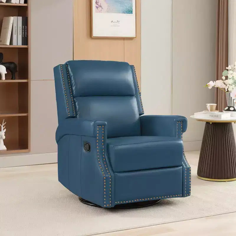 Hyleory Fauteuil à bascule inclinable pivotant 33.03'', en cuir, avec repose-pieds, pour salon, chambre à coucher, dossier haut ergonomique