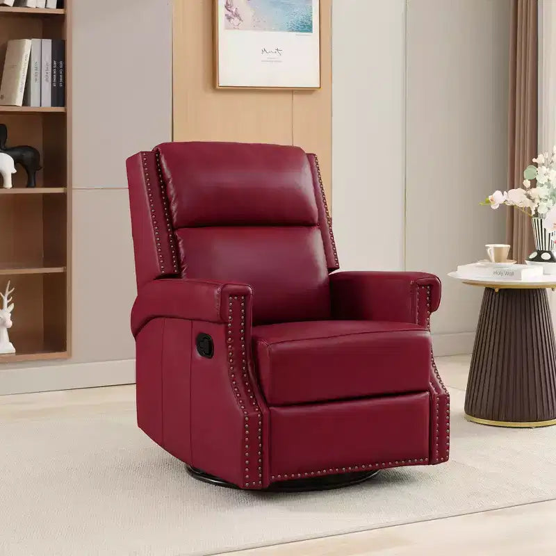Hyleory Fauteuil à bascule inclinable pivotant 33.03'', en cuir, avec repose-pieds, pour salon, chambre à coucher, dossier haut ergonomique