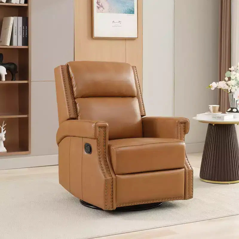 Hyleory Fauteuil à bascule inclinable pivotant 33.03'', en cuir, avec repose-pieds, pour salon, chambre à coucher, dossier haut ergonomique