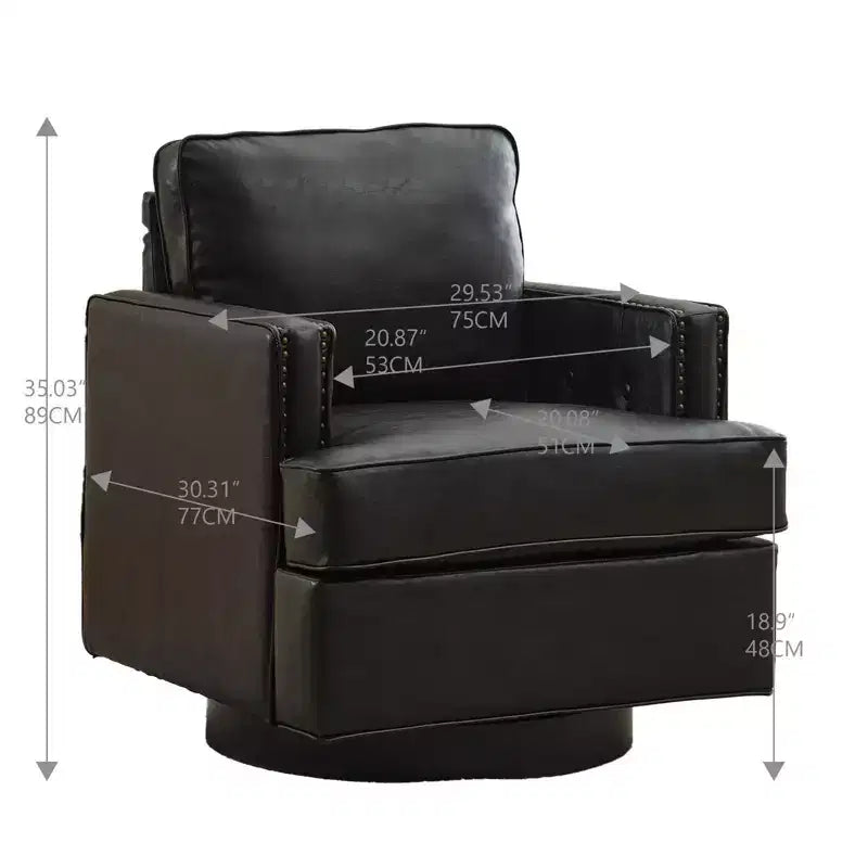 Hyleory Fauteuil pivotant, fauteuil d'appoint moderne en cuir de 81 cm de large, fauteuil club rembourré confortable pivotant à 360 degrés pour chambre d'enfant et salon