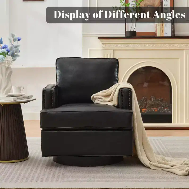 Hyleory Fauteuil pivotant, fauteuil d'appoint moderne en cuir de 81 cm de large, fauteuil club rembourré confortable pivotant à 360 degrés pour chambre d'enfant et salon
