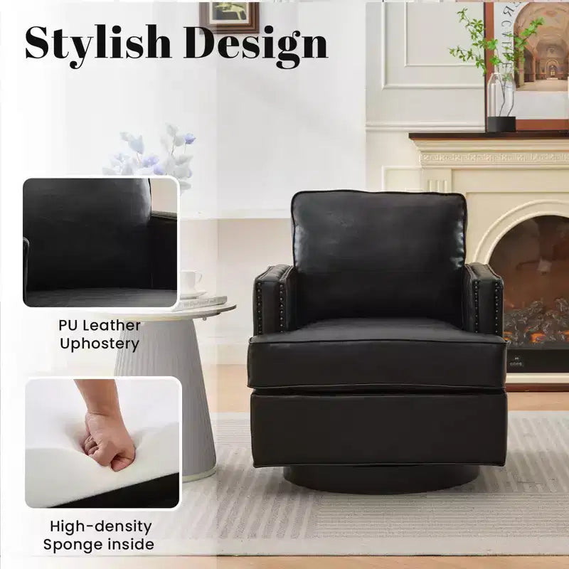 Hyleory Fauteuil pivotant, fauteuil d'appoint moderne en cuir de 81 cm de large, fauteuil club rembourré confortable pivotant à 360 degrés pour chambre d'enfant et salon