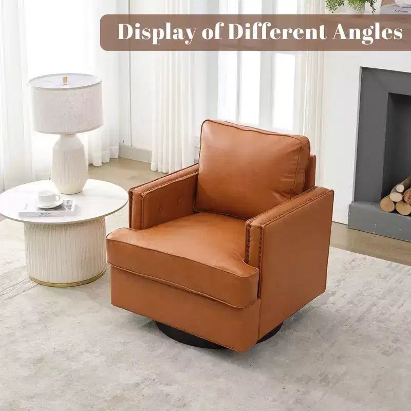 Fauteuil pivotant Hyleory Swivel Barrel, fauteuils d'appoint modernes en cuir de 31,9 po de largeur, fauteuils club pivotants à 360 degrés pour salon (lot de 2)