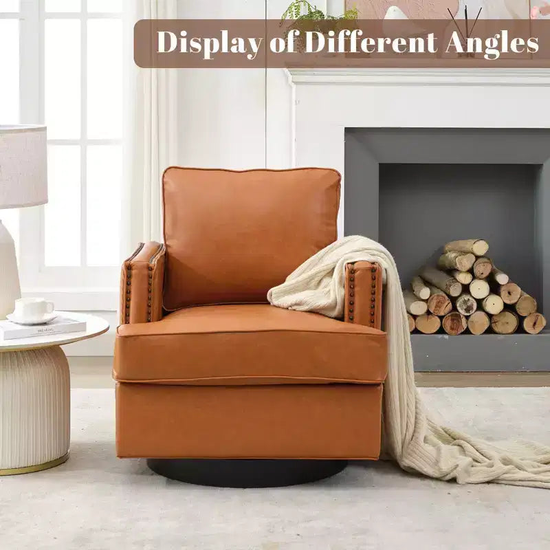 Fauteuil pivotant Hyleory Swivel Barrel, fauteuils d'appoint modernes en cuir de 31,9 po de largeur, fauteuils club pivotants à 360 degrés pour salon (lot de 2)