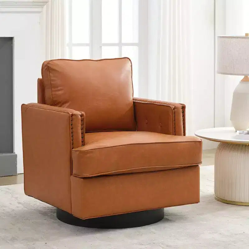 Fauteuil pivotant Hyleory Swivel Barrel, fauteuils d'appoint modernes en cuir de 31,9 po de largeur, fauteuils club pivotants à 360 degrés pour salon (lot de 2)