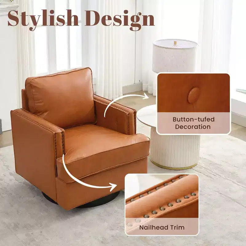 Fauteuil pivotant Hyleory Swivel Barrel, fauteuils d'appoint modernes en cuir de 31,9 po de largeur, fauteuils club pivotants à 360 degrés pour salon (lot de 2)