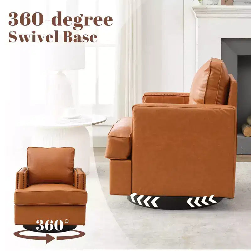 Fauteuil pivotant Hyleory Swivel Barrel, fauteuils d'appoint modernes en cuir de 31,9 po de largeur, fauteuils club pivotants à 360 degrés pour salon (lot de 2)