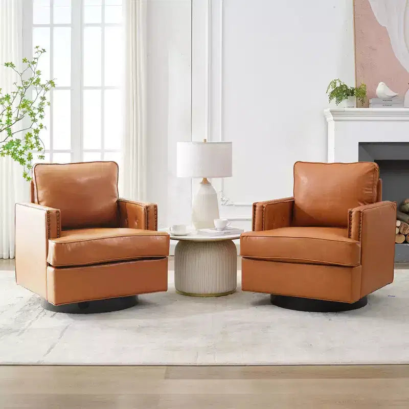 Fauteuil pivotant Hyleory Swivel Barrel, fauteuils d'appoint modernes en cuir de 31,9 po de largeur, fauteuils club pivotants à 360 degrés pour salon (lot de 2)