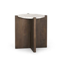 Table d'appoint ronde en bois brun foncé avec accents en marbre - 22,0L x 22,0W x 22,0H