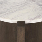 Table d'appoint ronde en bois brun foncé avec accents en marbre - 22,0L x 22,0W x 22,0H