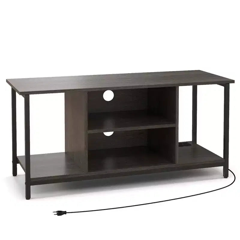 Meuble TV Costway avec prise de courant, ports USB et Type-C, console TV 3 niveaux Gris