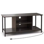 Meuble TV Costway avec prise de courant, ports USB et Type-C, console TV 3 niveaux Gris