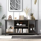 Meuble TV Costway avec prise de courant, ports USB et Type-C, console TV 3 niveaux Gris