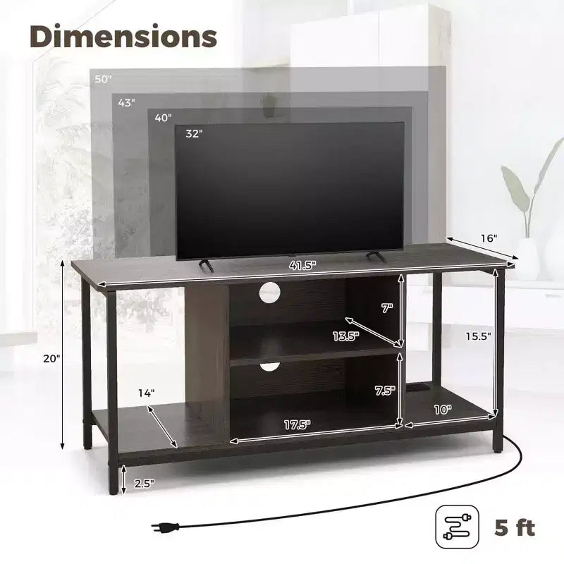Meuble TV Costway avec prise de courant, ports USB et Type-C, console TV 3 niveaux Gris