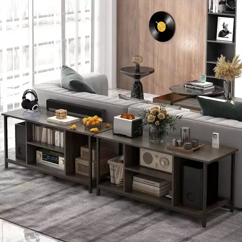 Meuble TV Costway avec prise de courant, ports USB et Type-C, console TV 3 niveaux Gris