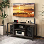 Meuble TV Costway avec prise de courant, ports USB et Type-C, console TV 3 niveaux Gris