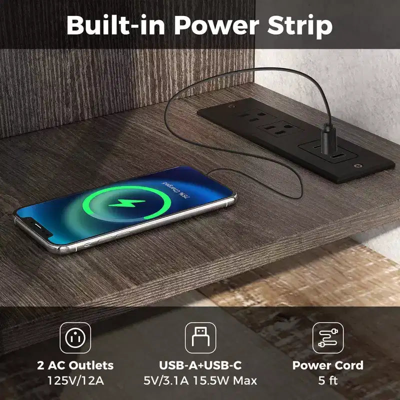 Meuble TV Costway avec prise de courant, ports USB et Type-C, console TV 3 niveaux Gris