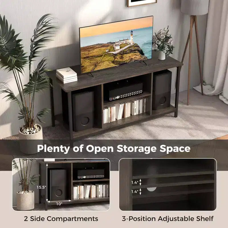 Meuble TV Costway avec prise de courant, ports USB et Type-C, console TV 3 niveaux Gris