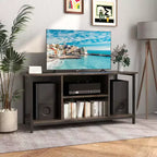 Meuble TV Costway avec prise de courant, ports USB et Type-C, console TV 3 niveaux Gris