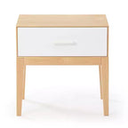 Table de chevet Duo en bois avec 1 tiroir Plank+Beam, table d'appoint en bois pour rangement de chambre, bout de canapé de chevet, blanc/bouleau