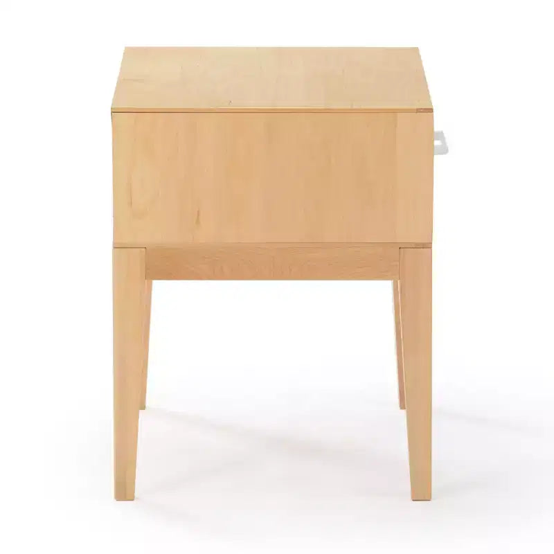 Table de chevet Duo en bois avec 1 tiroir Plank+Beam, table d'appoint en bois pour rangement de chambre, bout de canapé de chevet, blanc/bouleau