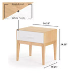Table de chevet Duo en bois avec 1 tiroir Plank+Beam, table d'appoint en bois pour rangement de chambre, bout de canapé de chevet, blanc/bouleau