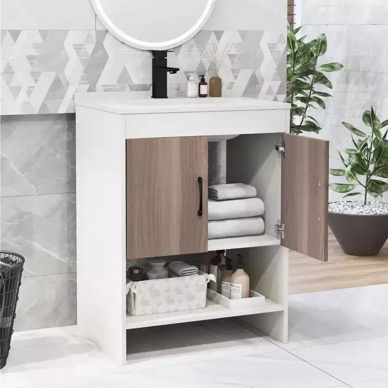 Meuble sous-vasque Costway 25" avec portes, étagère ouverte, crédence, robinet et bonde escamotable