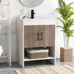 Meuble sous-vasque Costway 25" avec portes, étagère ouverte, crédence, robinet et bonde escamotable