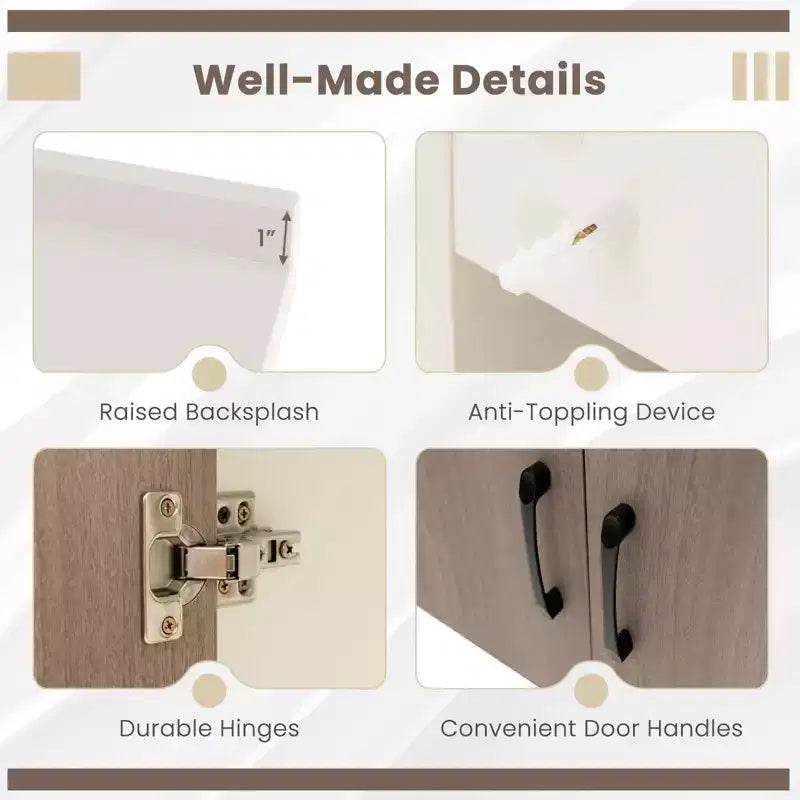 Meuble sous-vasque Costway 25" avec portes, étagère ouverte, crédence, robinet et bonde escamotable
