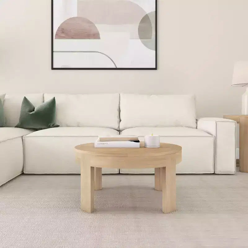 Table Basse Ronde Contour en Bois Massif Plank+Beam, Table Basse de 76 cm, Tables Basses pour Salon, Table Centrale Moderne pour Petits Espaces