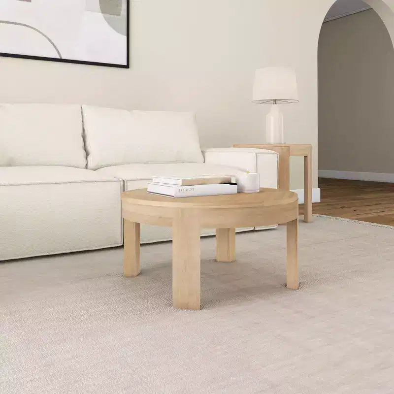 Table Basse Ronde Contour en Bois Massif Plank+Beam, Table Basse de 76 cm, Tables Basses pour Salon, Table Centrale Moderne pour Petits Espaces