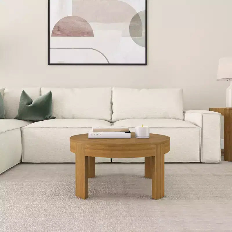 Table Basse Ronde Contour en Bois Massif Plank+Beam, Table Basse de 76 cm, Tables Basses pour Salon, Table Centrale Moderne pour Petits Espaces