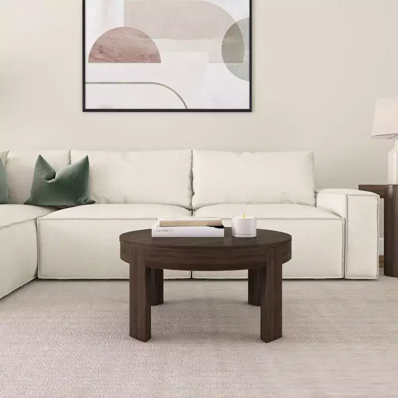 Table Basse Ronde Contour en Bois Massif Plank+Beam, Table Basse de 76 cm, Tables Basses pour Salon, Table Centrale Moderne pour Petits Espaces
