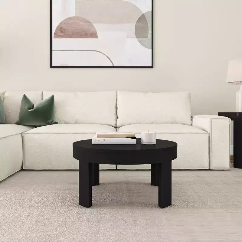 Table Basse Ronde Contour en Bois Massif Plank+Beam, Table Basse de 76 cm, Tables Basses pour Salon, Table Centrale Moderne pour Petits Espaces