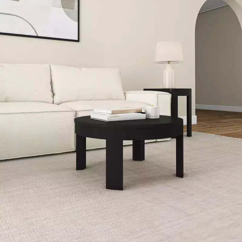 Table Basse Ronde Contour en Bois Massif Plank+Beam, Table Basse de 76 cm, Tables Basses pour Salon, Table Centrale Moderne pour Petits Espaces