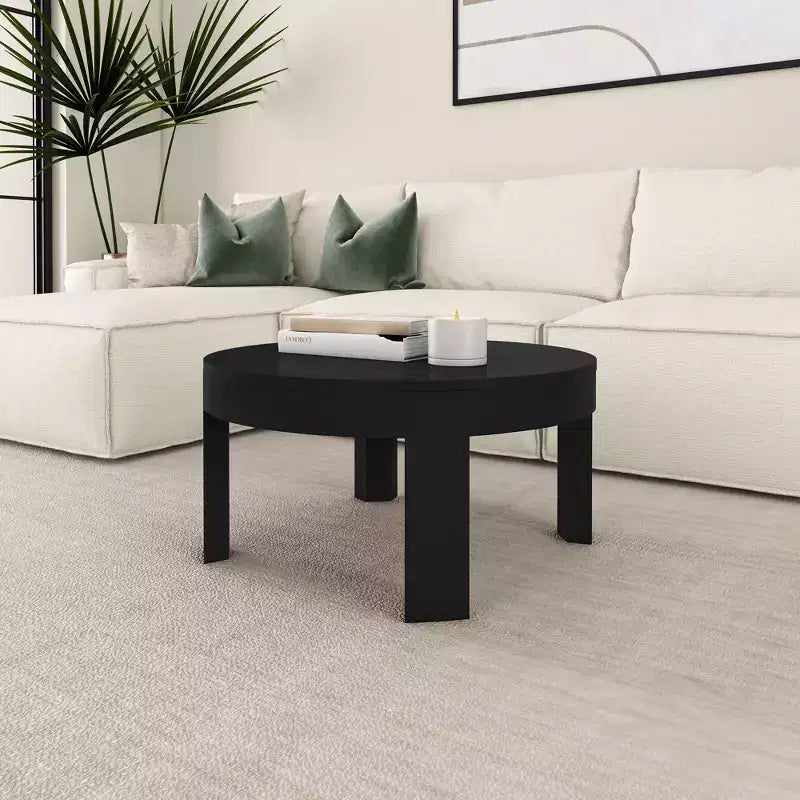 Plank+Beam Solid Wood Contour Round Coffee Table, 30 Coffee Table, Coffee Tables for Living Room, Modern Center Table for Small Spaces